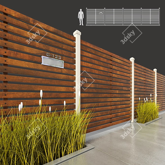 Natural Wood Fence: Durable & Stylish 3D model image 1