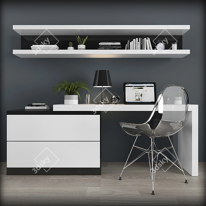 Modern TV Stand & Workspace 3D model image 1