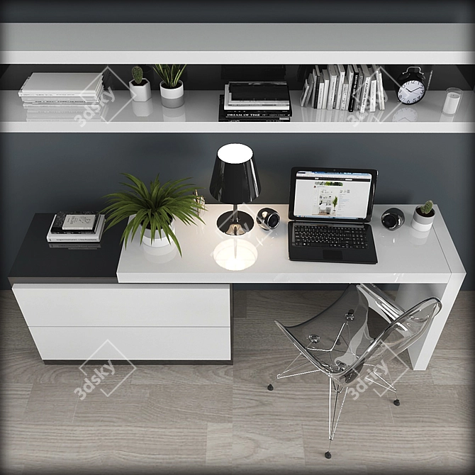 Modern TV Stand & Workspace 3D model image 2