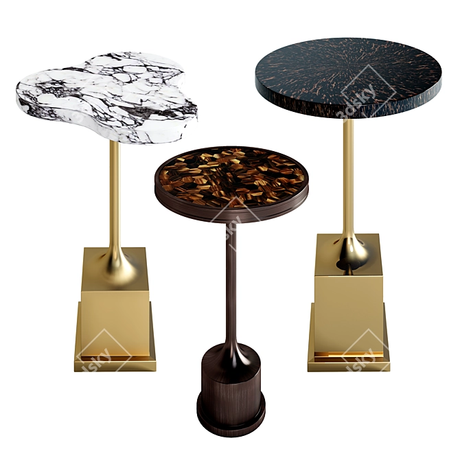 Exquisite Tris: Horn, Marble & Brass Side Tables 3D model image 2