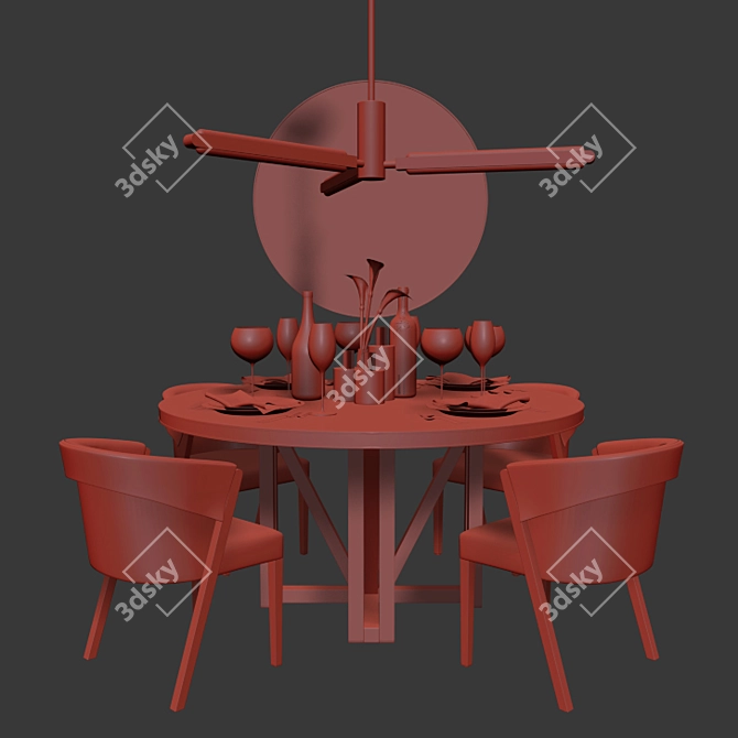 Comerford Dinning Set: Blanca Chair, Pris Chandelier, Ron Dinning Table 3D model image 2