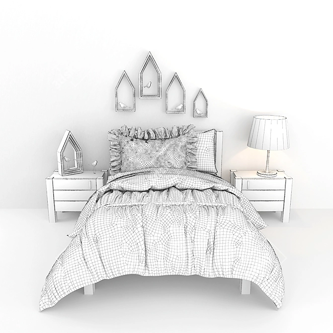 Uptown Grey Bed Set with Chic Pink Bedding 3D model image 3