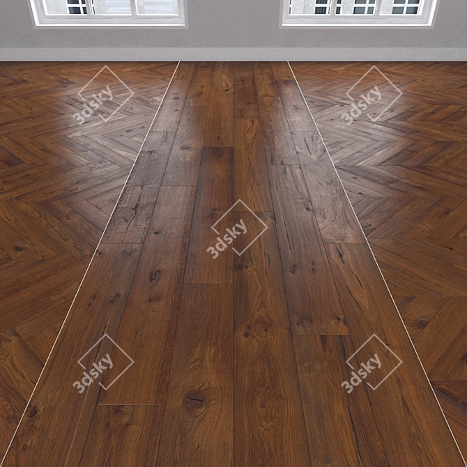 Amber Oak Parquet: Herringbone, Linear, Chevron 3D model image 1