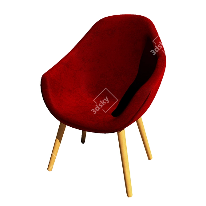 Title: Red Velvet Wooden Leg Armchair 3D model image 1