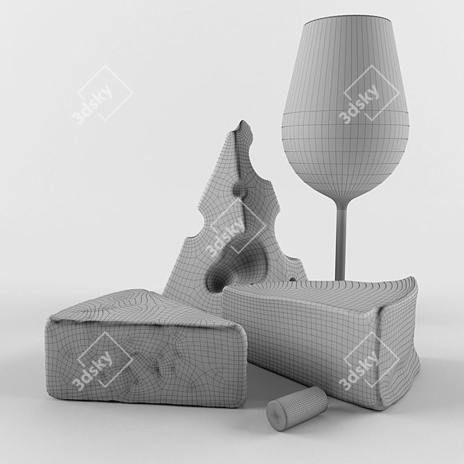 Artisanal Delights: Wine & Cheese Set 3D model image 2