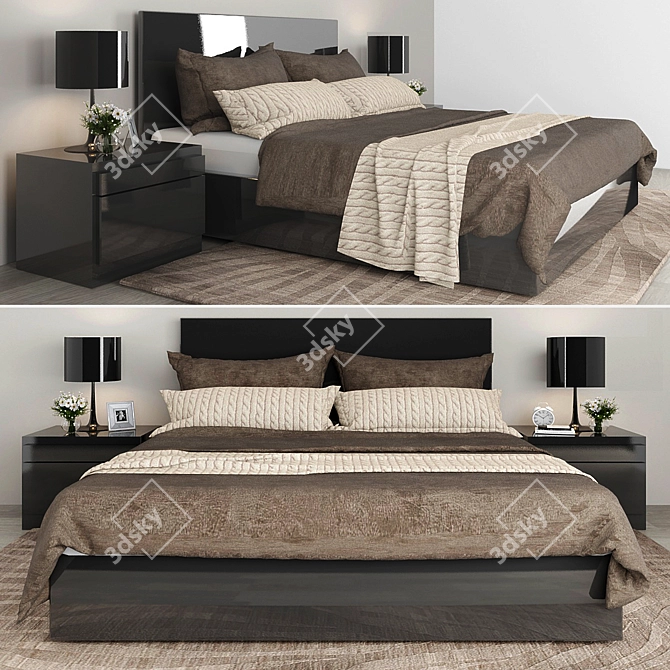 Modern Bedroom Set with Nightstands 3D model image 1