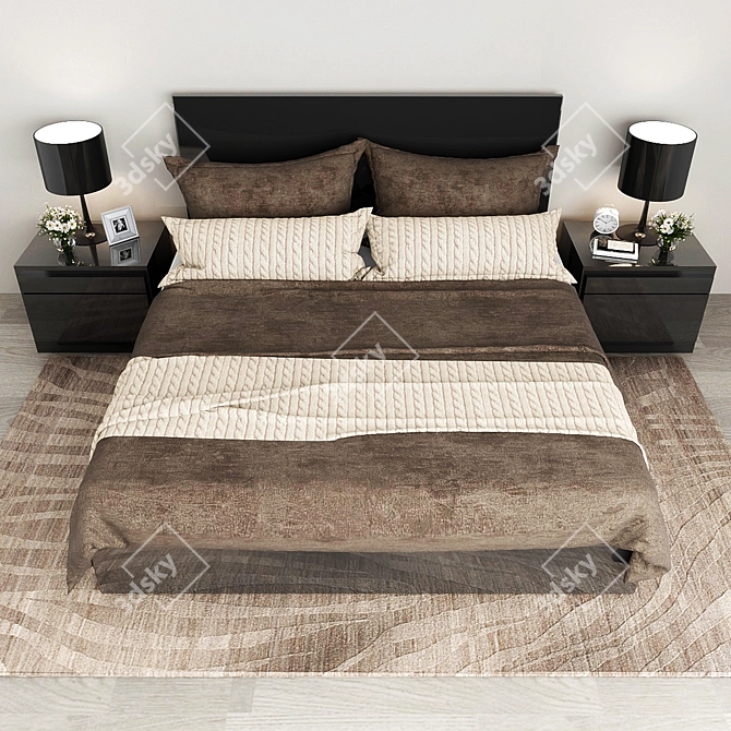Modern Bedroom Set with Nightstands 3D model image 2