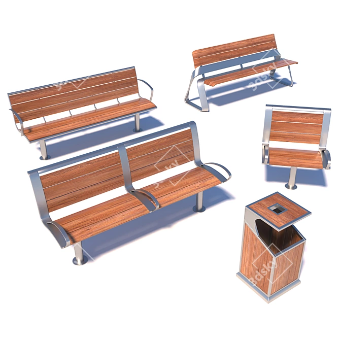 Urban Park Benches Kit 3D model image 1