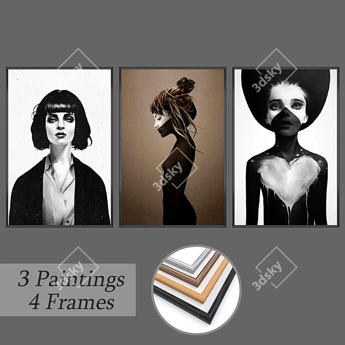 Elegant Wall Art Set with Multiple Frames 3D model image 1