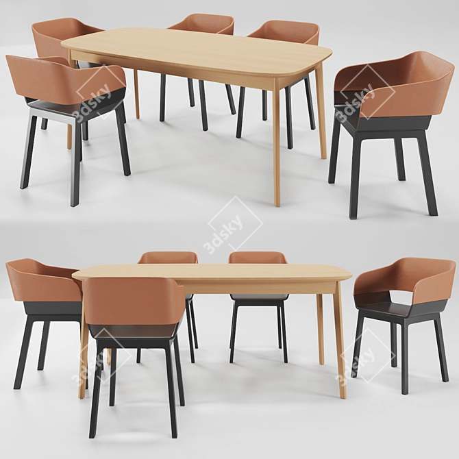 Title: Brazilian Wood & Steel Table Set 3D model image 1