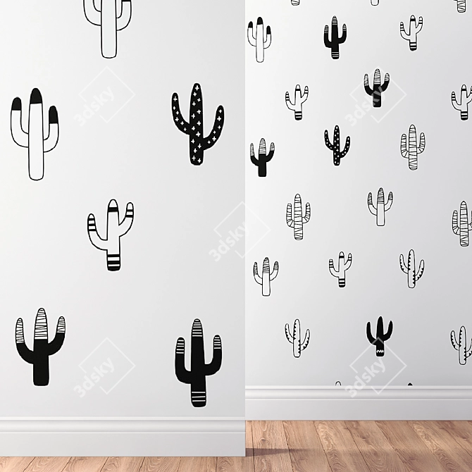 Scandinavian Style Cactus Wall Decals 3D model image 2