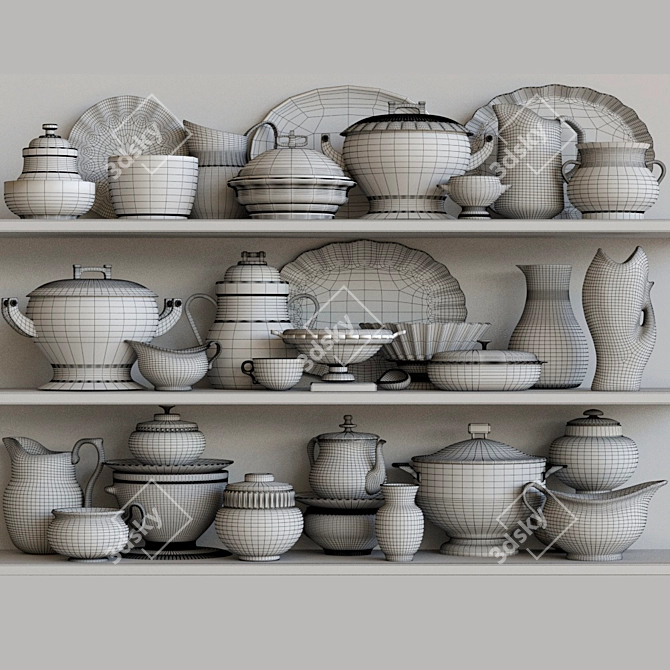 Elegant Porcelain Dinnerware Set 3D model image 2