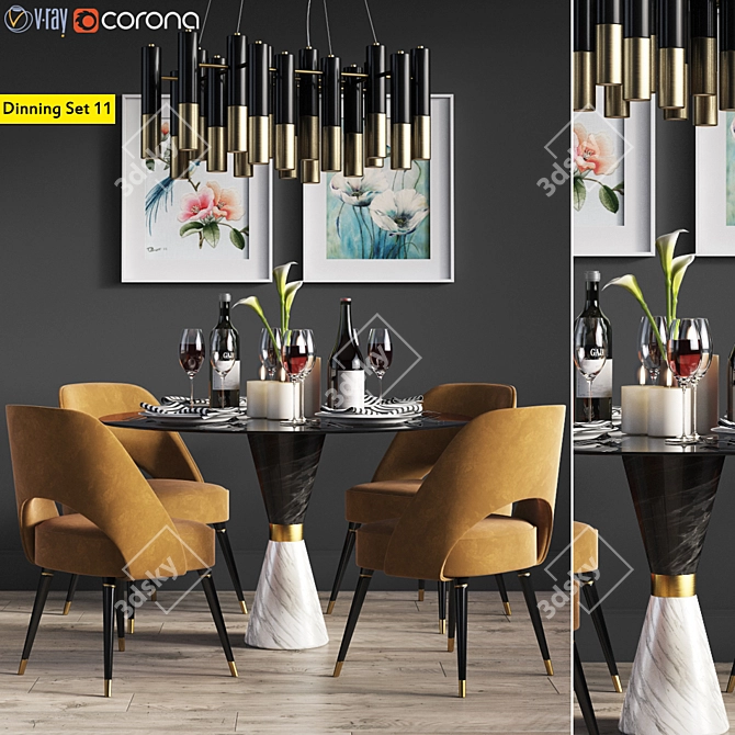 Essentialhome Dinning Set: Collins Chair, Vinicius Table, Ike Suspension 3D model image 1