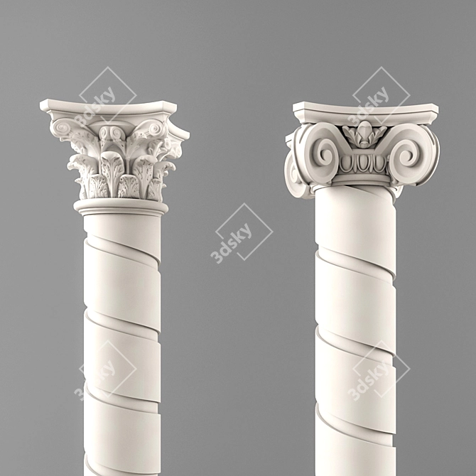 Classic Roman Column with Crown & Base 3D model image 2