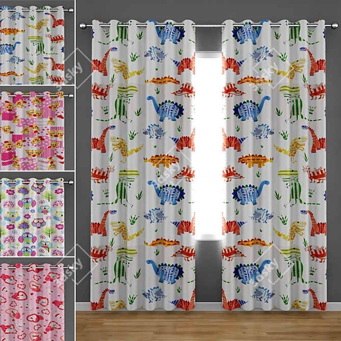 Child's Wonderland: 4 Dreamy Curtains 3D model image 1