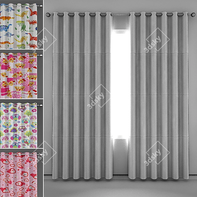 Child's Wonderland: 4 Dreamy Curtains 3D model image 3