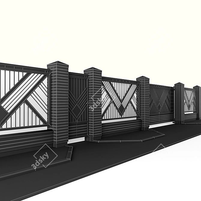 Brick Fence Set with Gates 3D model image 3