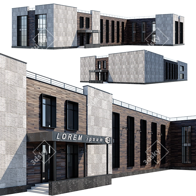 Modern Concrete and Composite Office 3D model image 2