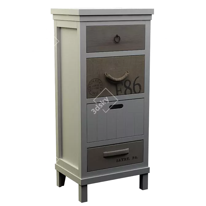 4-Drawer Pine MDF Cupboard: 90x40x30cm 3D model image 1