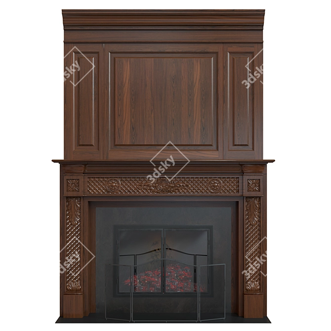 Classic Wooden Fireplace with Carvings 3D model image 1