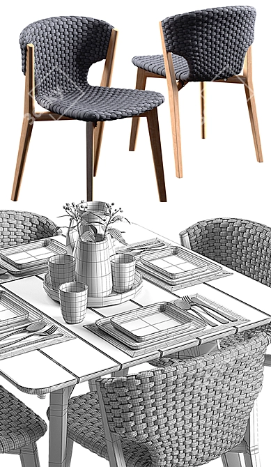 Ethimo Knit Teak Dining Set 3D model image 3