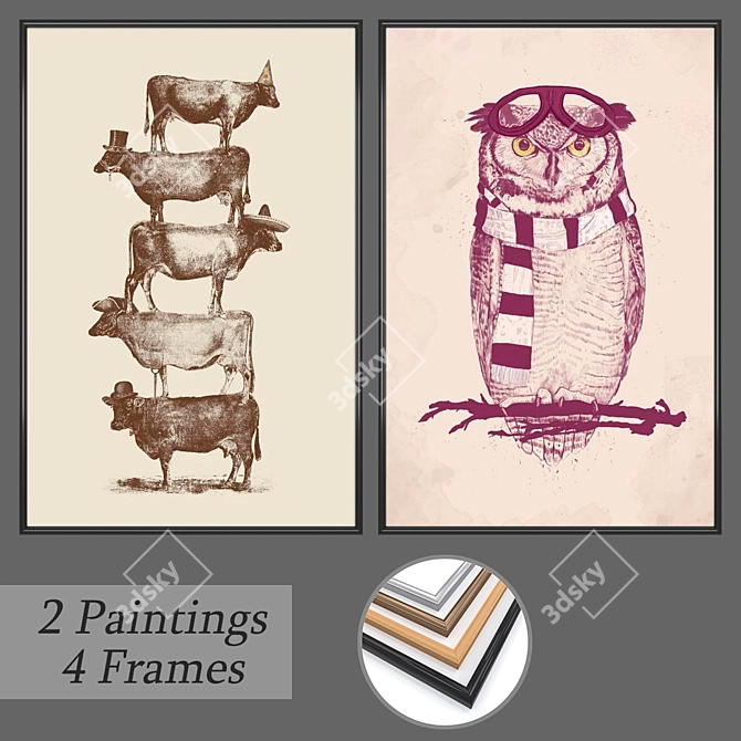 Artful Walls: Set of Paintings 3D model image 1