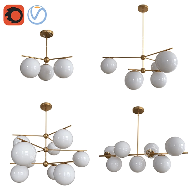 Modern Glass Sphere Chandelier 3D model image 1