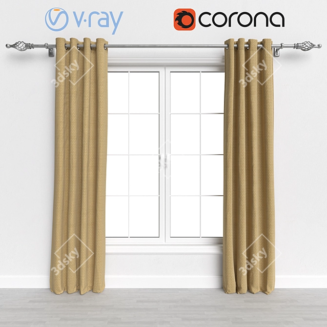 Sunshine Yellow Curtains with Cornice 3D model image 1