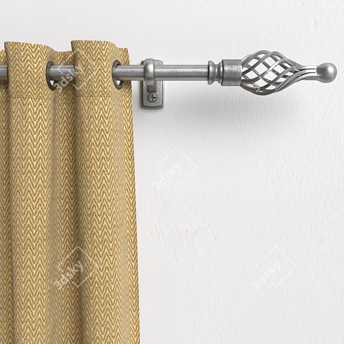 Sunshine Yellow Curtains with Cornice 3D model image 2