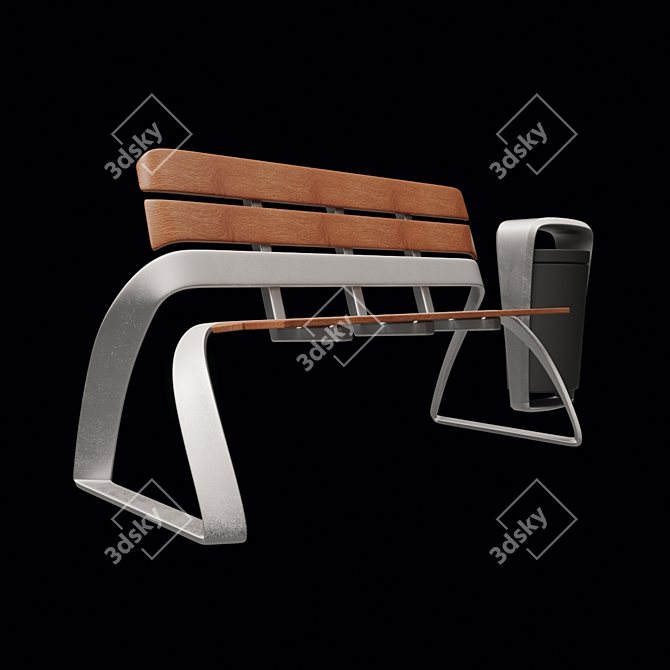 Elegant Street Bench & Urn Set 3D model image 2