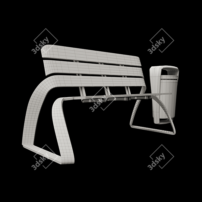 Elegant Street Bench & Urn Set 3D model image 3