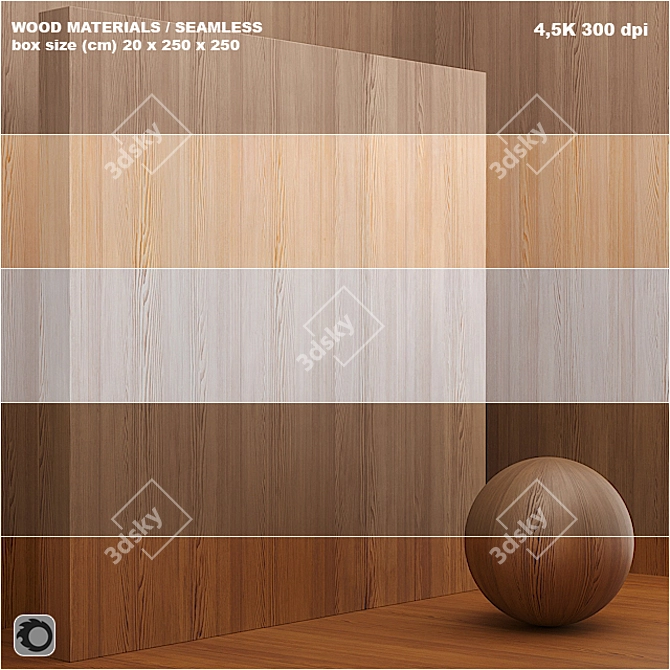 Seamless Wood Veneer Set - 5 Tones 3D model image 1