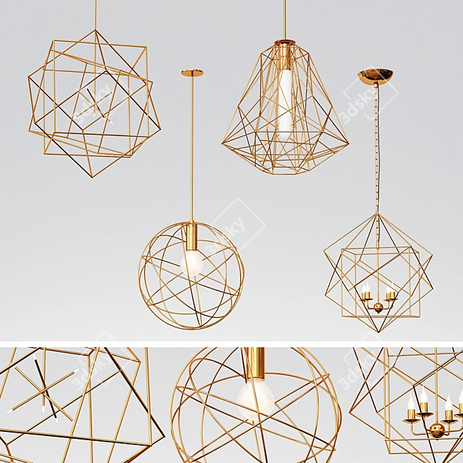 Modern Gold Pendant Lights Set 3D model image 1