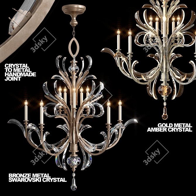 Beveled Arcs Chandelier - Metal and Crystal Finish 3D model image 1