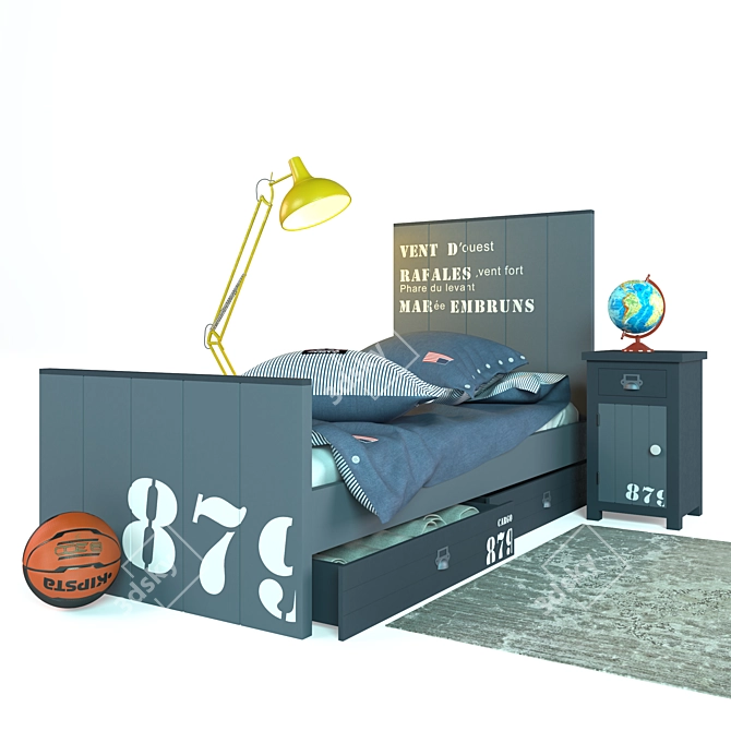 Cargo Kids Bed Set: Bed, Bedding, Lamp and Nightstand 3D model image 1