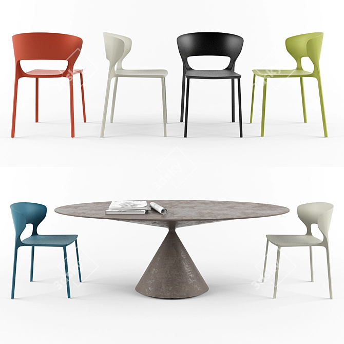 Modern Minimalist Dining Set: Desalto Clay Table & Koki Chair 3D model image 1