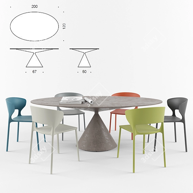 Modern Minimalist Dining Set: Desalto Clay Table & Koki Chair 3D model image 2