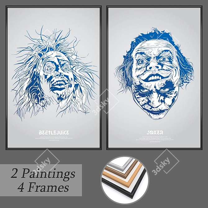 Versatile Wall Paintings Set with Frames 3D model image 1