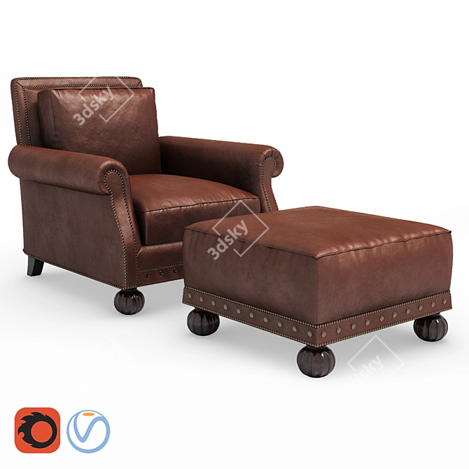 Ralph Lauren Aran Isles Chair & Ottoman - Timeless Elegance for Your Home 3D model image 1