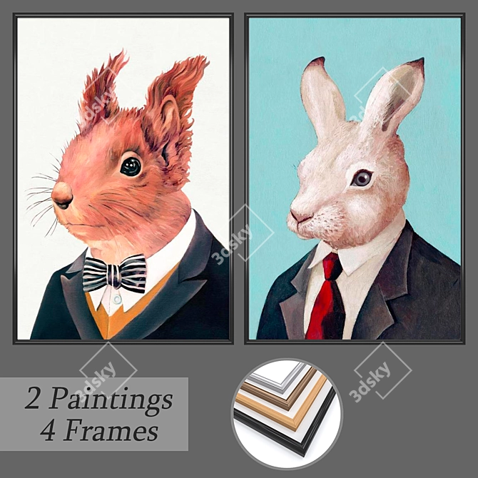 Diverse Wall Art Set with Multiple Frames 3D model image 1