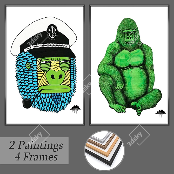 Elegant Wall Art Set with 2 Paintings 3D model image 1