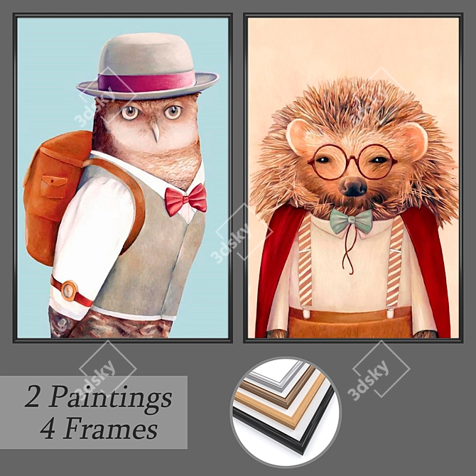 Modern Art Set: Wall Paintings & Frames 3D model image 1