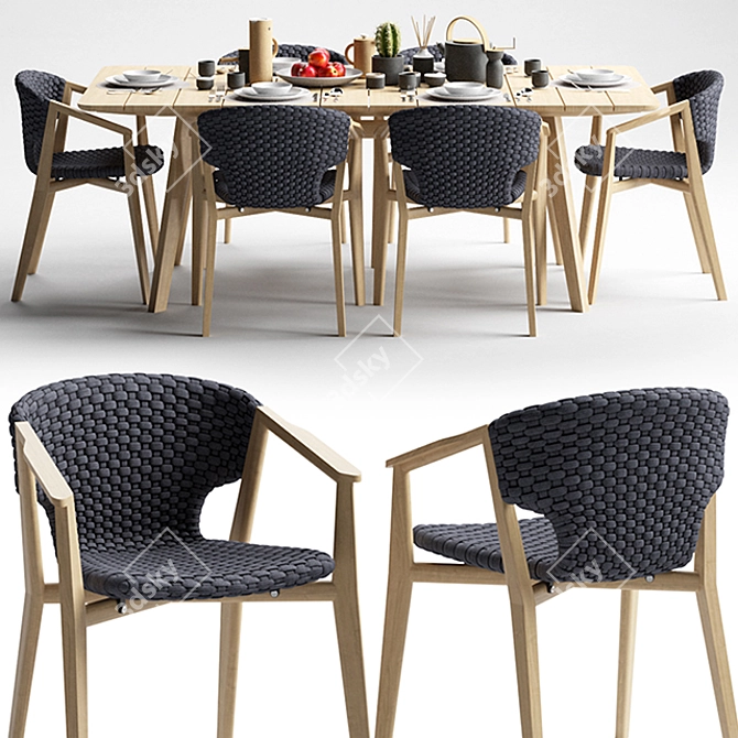 Teak Knit Dining Set 3D model image 1