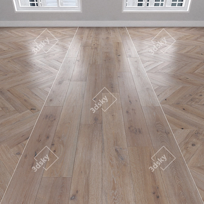 Oak Parquet Flooring: Herringbone, Linear & Chevron 3D model image 1