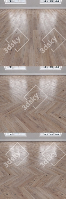 Oak Parquet Flooring: Herringbone, Linear & Chevron 3D model image 2