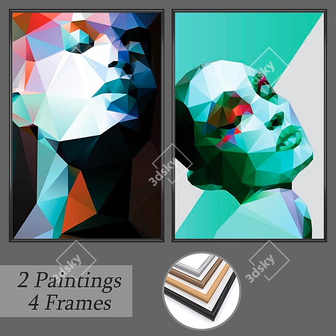 Versatile Set of Paintings with Frame Options 3D model image 1