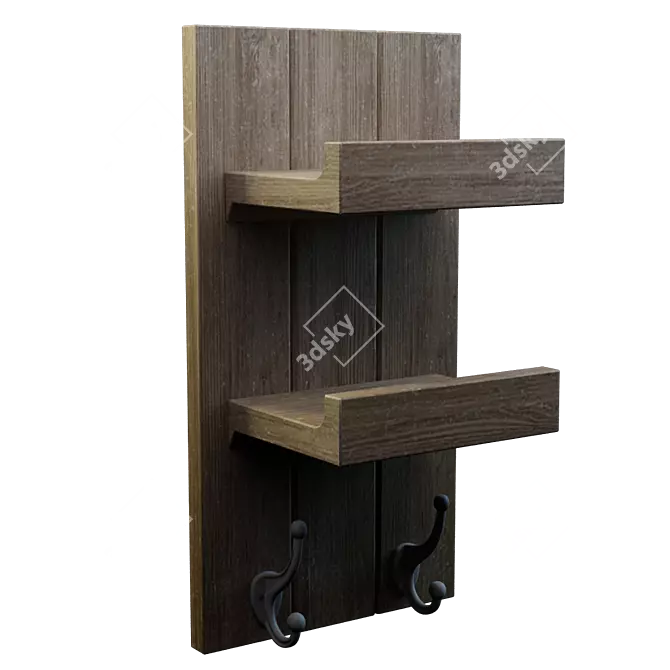 Two-tier Wood Shelf with Hooks 3D model image 1