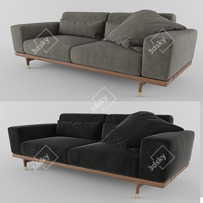 Luxury Argo Sofa: Moran, Ikat & Personal Yellow Velvet 3D model image 2