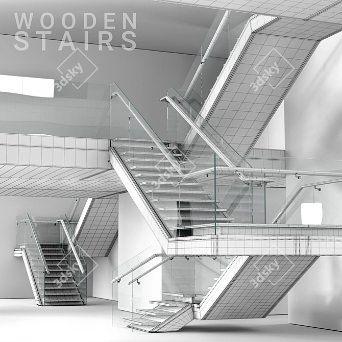 Elegant Wood Staircase Set 3D model image 2