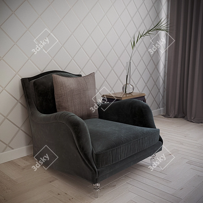 Velvet Beauty: Midnight Blue Chair 3D model image 2